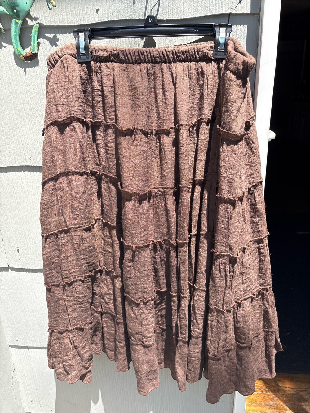 Tiered Brown Maxi Skirt with Crinkle Texture